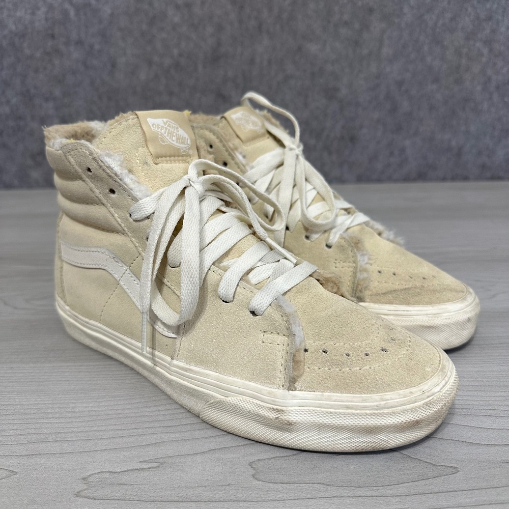 Vans Sk8-Hi Cozy Hug Shoes Womens 7 Beige Biscotti Suede Sherpa Fleece High